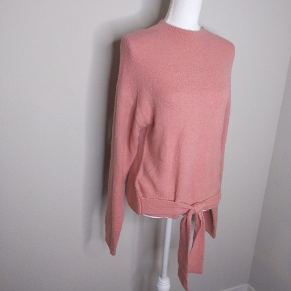 WAYF Milo Knot Tie Front Mockneck Sweater Pink Wool Blend Nordstrom Small NWT - Picture 8 of 8